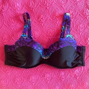 Black & purple print underwire bikini top- 40C